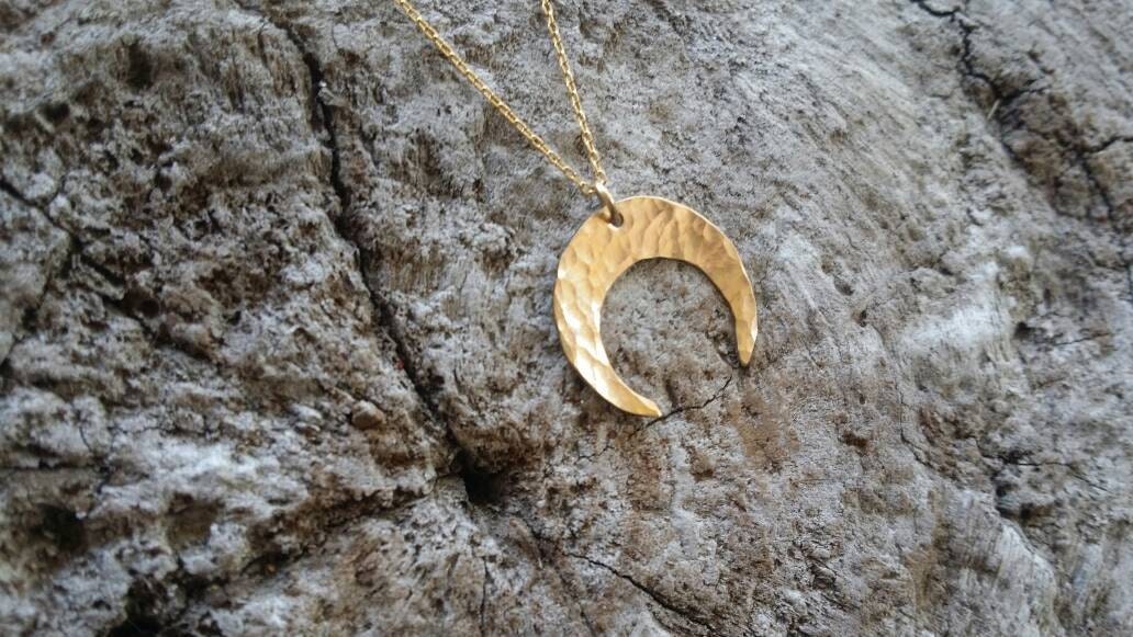 Large Inverted Crescent Moon Necklace, Silver, Gold