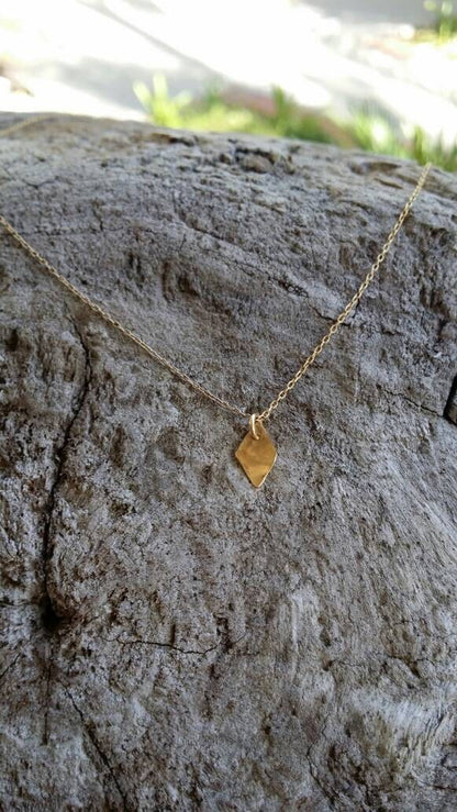 Tiny Hammered Diamond Necklace, Gold, Silver