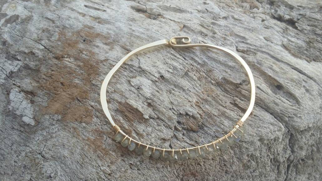 Labradorite Bangle, Sterling Silver, 14k Gold Fill