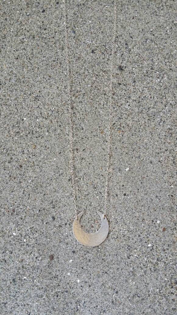 Large Inverted Moon Necklace, Silver, Gold