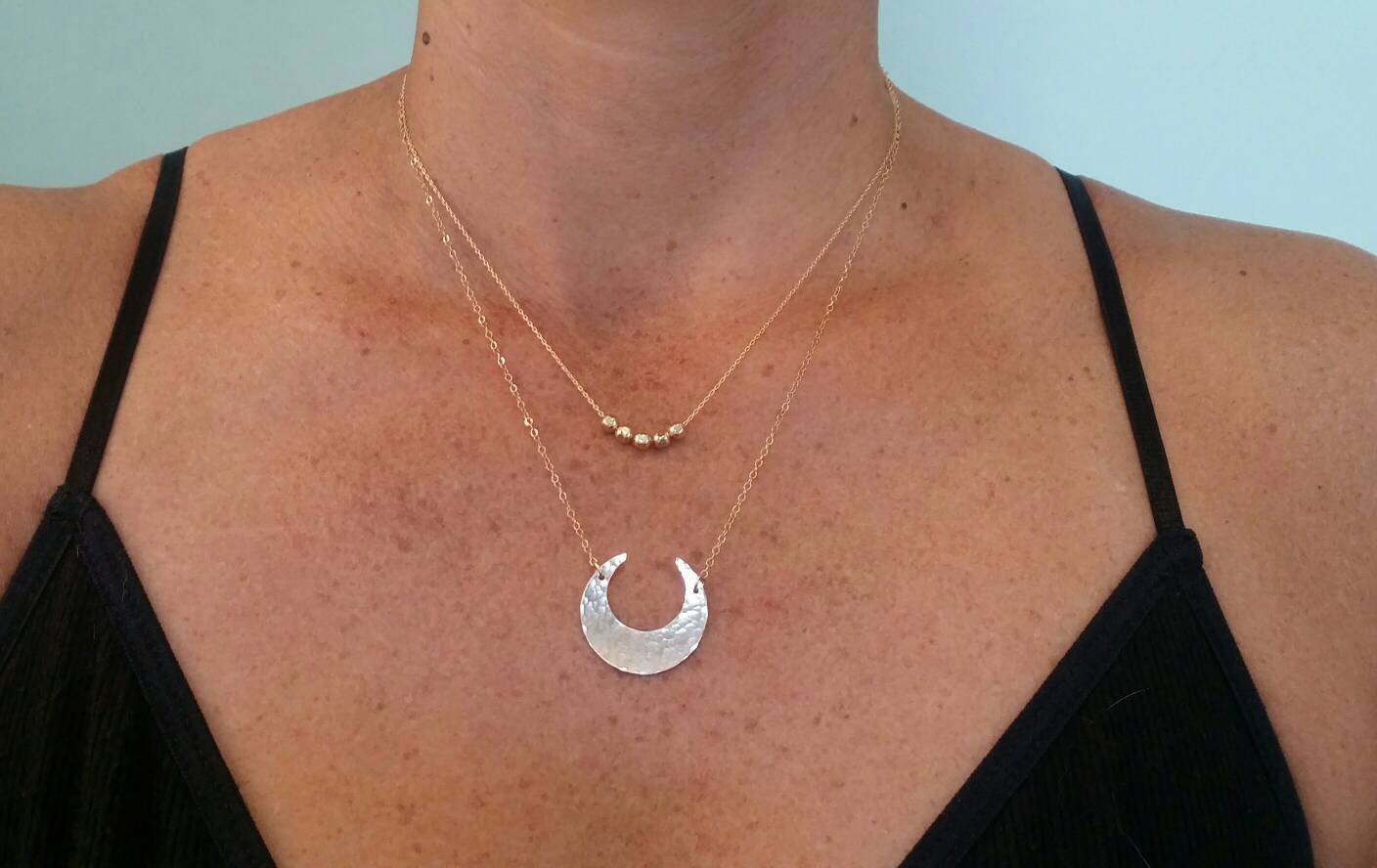 Large Inverted Moon Necklace, Silver, Gold