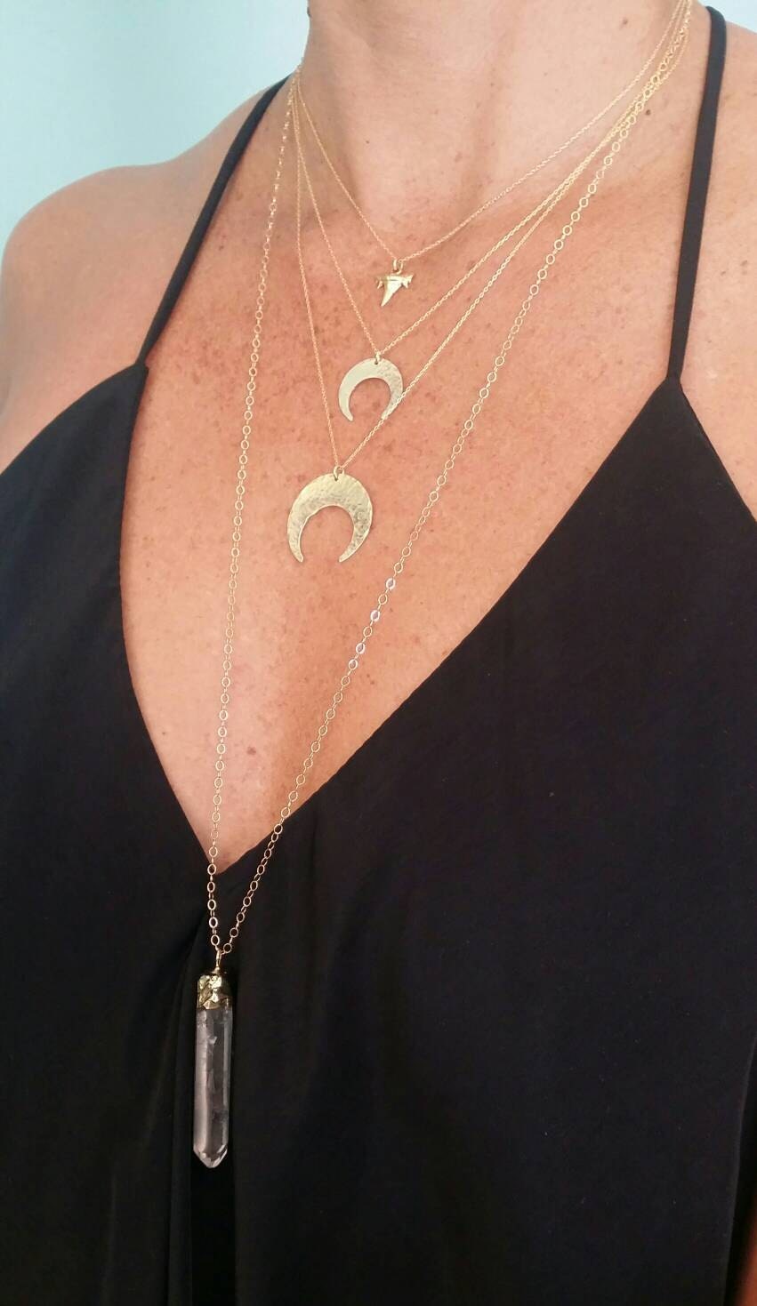 Large Inverted Crescent Moon Necklace, Silver, Gold