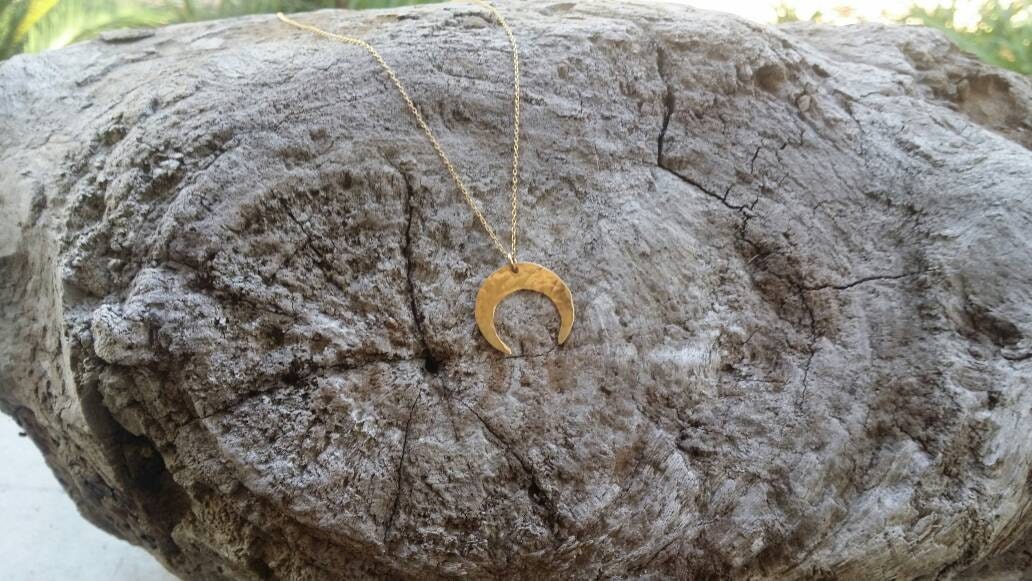 Large Inverted Crescent Moon Necklace, Silver, Gold