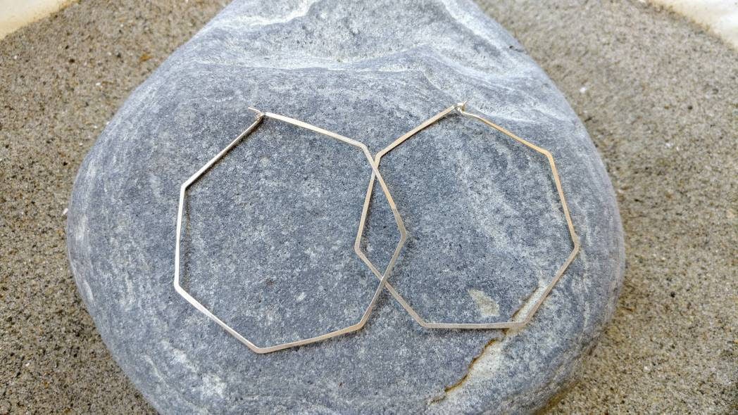 Hexagon Hoop Earrings, 14k Gold Filled, Sterling Silver