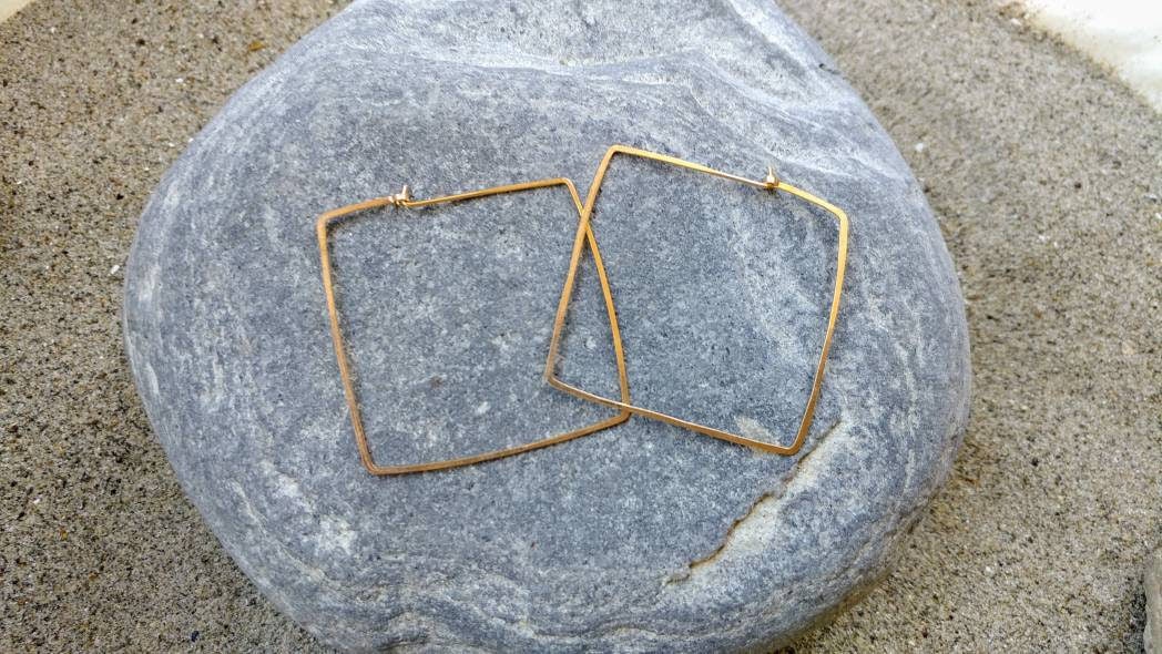 Square Hammered Hoop Earrings, Gold Fill, Sterling Silver