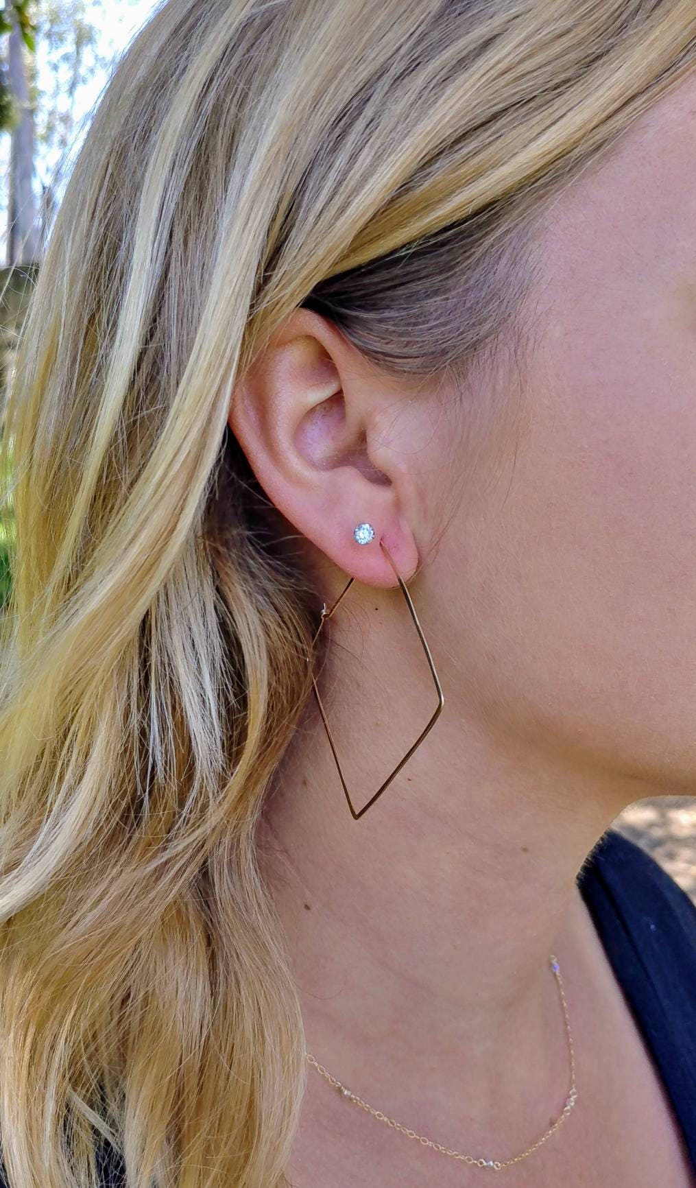 Square Hammered Hoop Earrings, Gold Fill, Sterling Silver