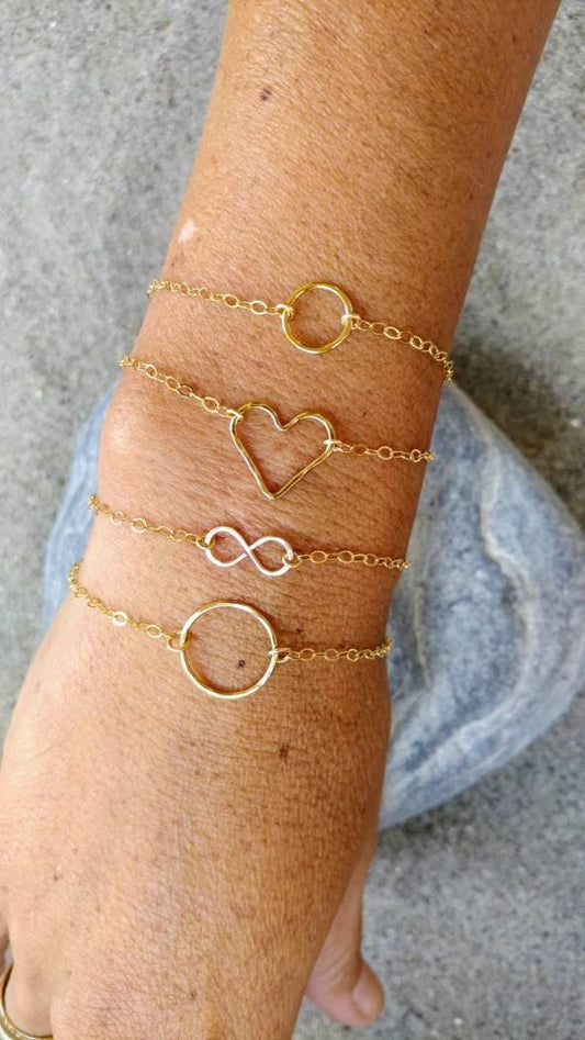 Gold Bracelet, Heart, Circle, Infinity