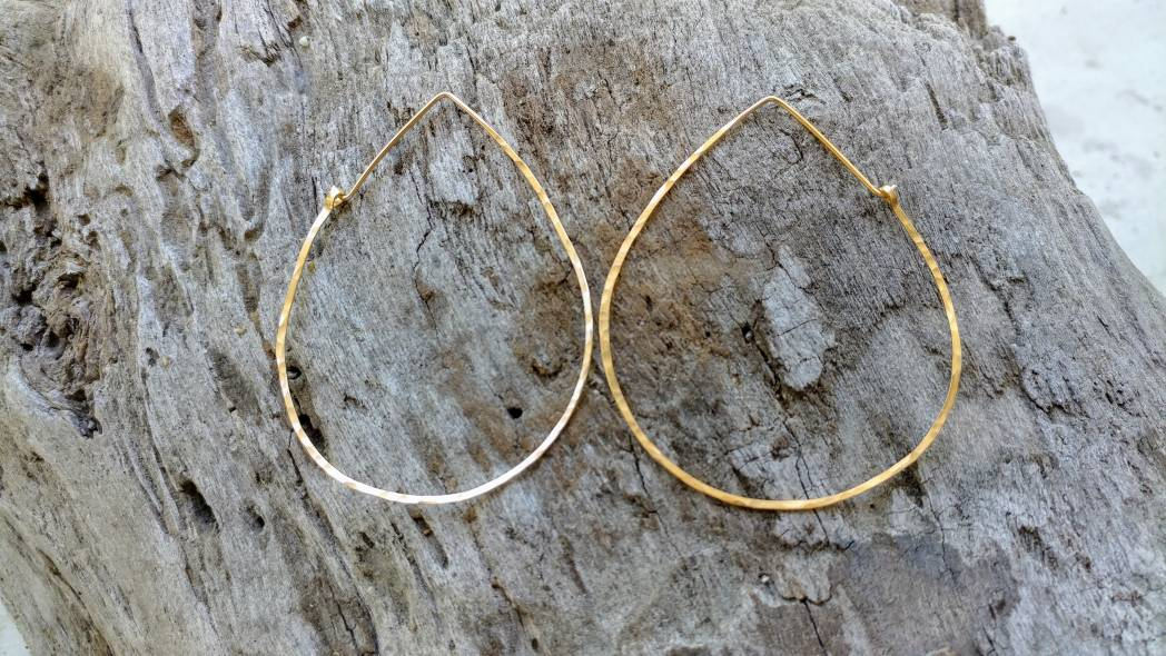 Teardrop Hoop Earrings, Gold, Silver