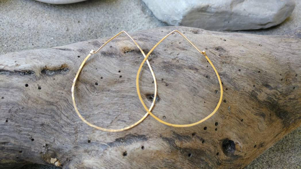 Teardrop Hoop Earrings, Gold, Silver