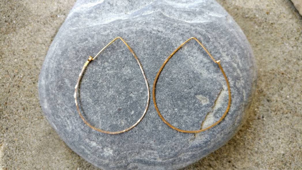 Teardrop Hoop Earrings, Gold, Silver