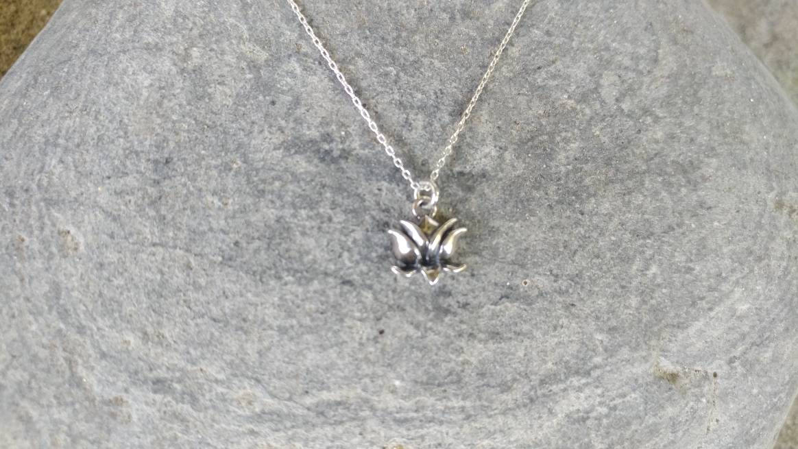 Small Sterling Lotus Necklace, Lotus Flower, Silver Necklace, Flower Necklace, Dainty My Store