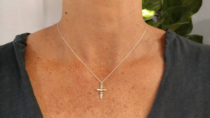Tiny Sterling Cross Necklace, Gold Heart, Sterling Silver, Cross Necklace, Silver Cross, Pendant, Cross with Heart, Heart, Tiny Silver Cross My Store