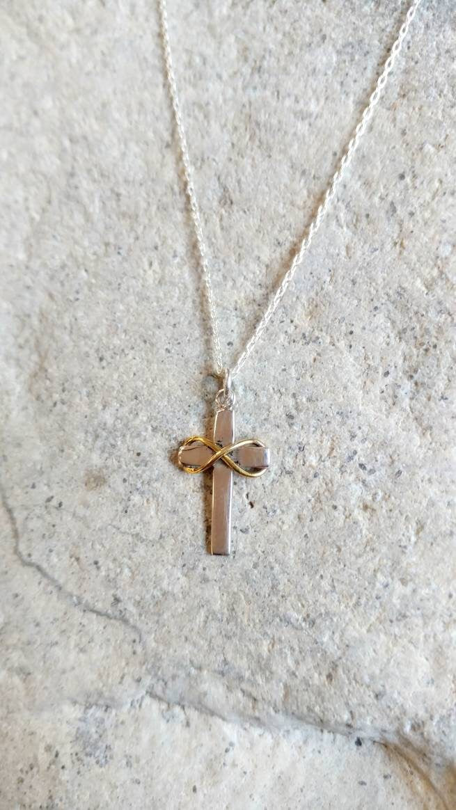 Tiny Sterling Infinity Cross, Gold Infinity, Sterling Silver, Cross Necklace, Silver Cross Necklace, Cross with Infinity, Tiny Silver Cross My Store