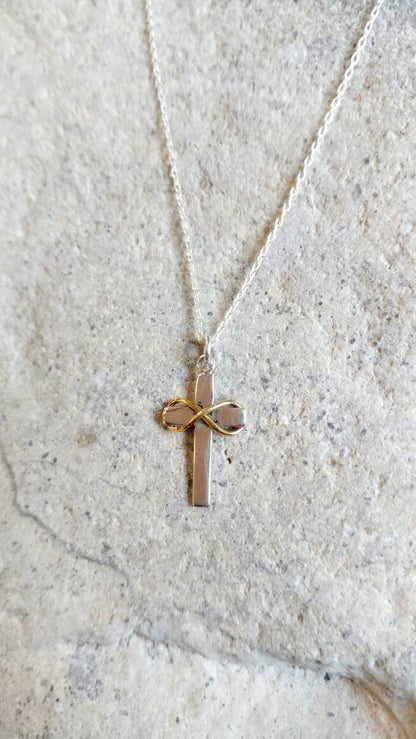 Tiny Sterling Infinity Cross, Gold Infinity, Sterling Silver, Cross Necklace, Silver Cross Necklace, Cross with Infinity, Tiny Silver Cross My Store