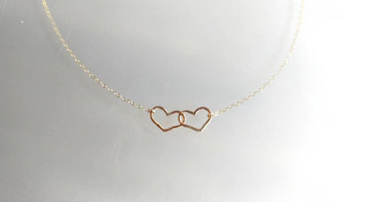 Double Heart Necklace, Sterling Silver, Small Heart Necklace, Silver Heart Necklace, Gold Heart Necklace, Mixed Metal, Gold and silver heart My Store