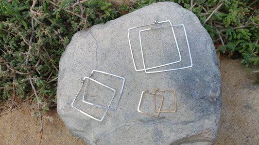 Square Hammered Hoop Earrings, Gold Fill, Sterling Silver