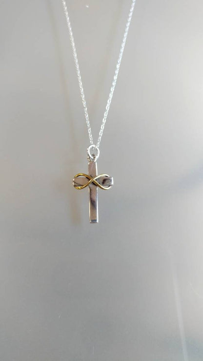 Tiny Sterling Infinity Cross, Gold Infinity, Sterling Silver, Cross Necklace, Silver Cross Necklace, Cross with Infinity, Tiny Silver Cross My Store