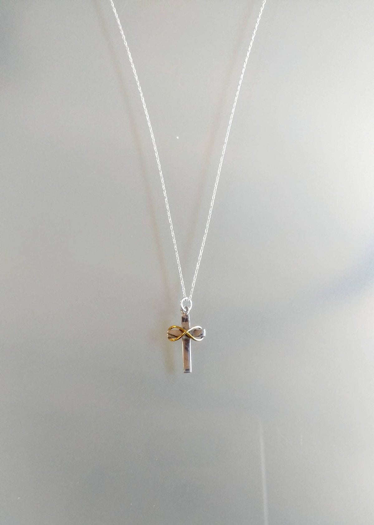 Tiny Sterling Infinity Cross, Gold Infinity, Sterling Silver, Cross Necklace, Silver Cross Necklace, Cross with Infinity, Tiny Silver Cross My Store