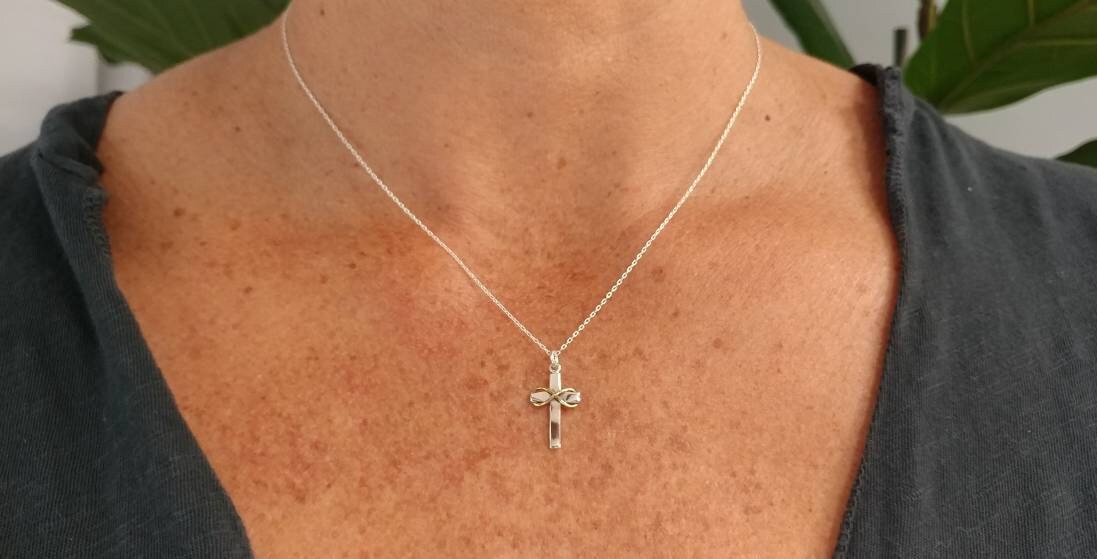 Tiny Sterling Infinity Cross, Gold Infinity, Sterling Silver, Cross Necklace, Silver Cross Necklace, Cross with Infinity, Tiny Silver Cross My Store