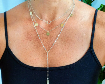 Hammered Sequin Necklace, Mixed Metal, Coin Necklace, Hammered Disk, Tiny Sequin, Small Circle, Charm Necklace, Gold, Silver, Boho, Layering My Store