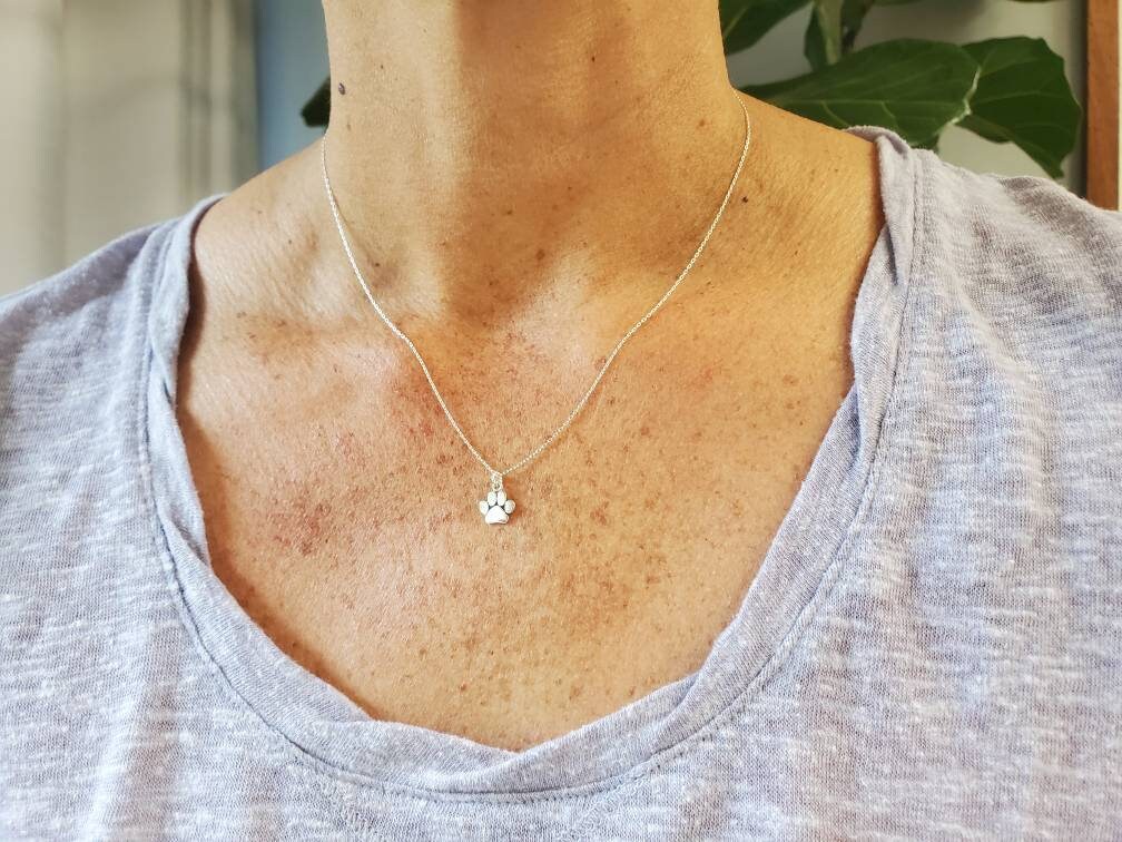 Tiny Paw Print Necklace, Sterling Silver or Gold Vermeil, Paw Necklace, Animal Necklace, Pet Dog Cat Necklace, Paw Print My Store