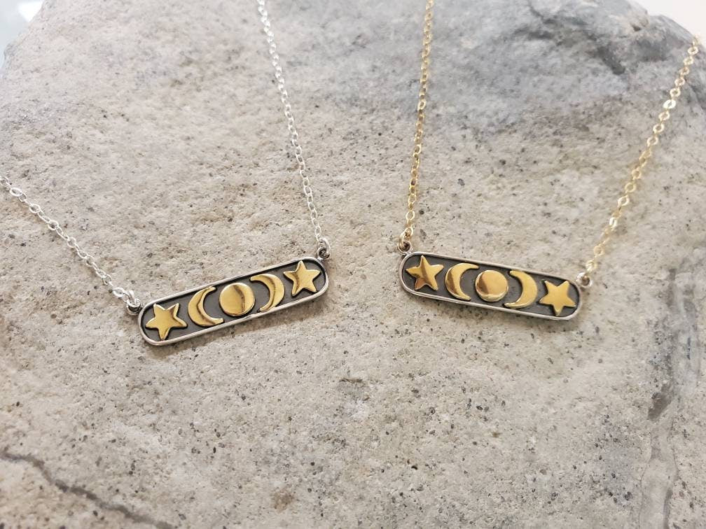 Moon and Star Necklace, Moon Necklace, Star Necklace, Gold and Silver, Gold moon Necklace, Silver Moon Necklace, Moon Phase, New Moon, Star My Store