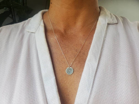 Small sterling silver necklace, hammered Circle, layering necklace, sterling silver, tiny silver necklace, tiny charm necklace, coin My Store