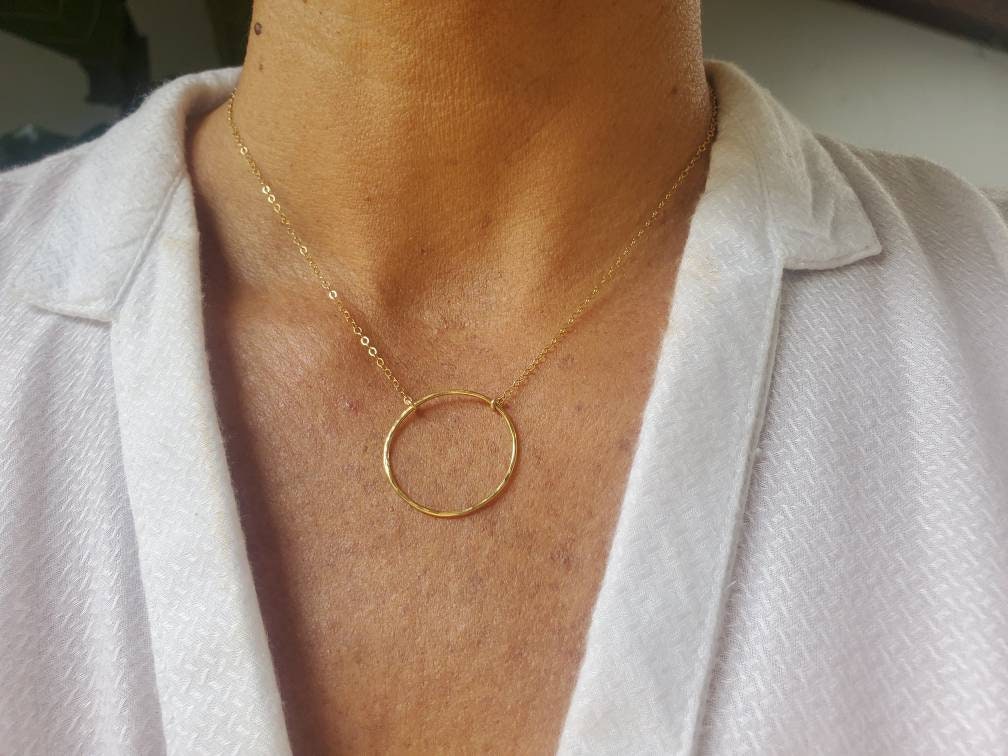 Large Open Circle Necklace, 14k Gold Filled, Sterling Silver, Mixed Metal