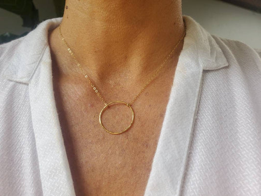 Large Open Circle Necklace, 14k Gold Filled, Sterling Silver, Mixed Metal