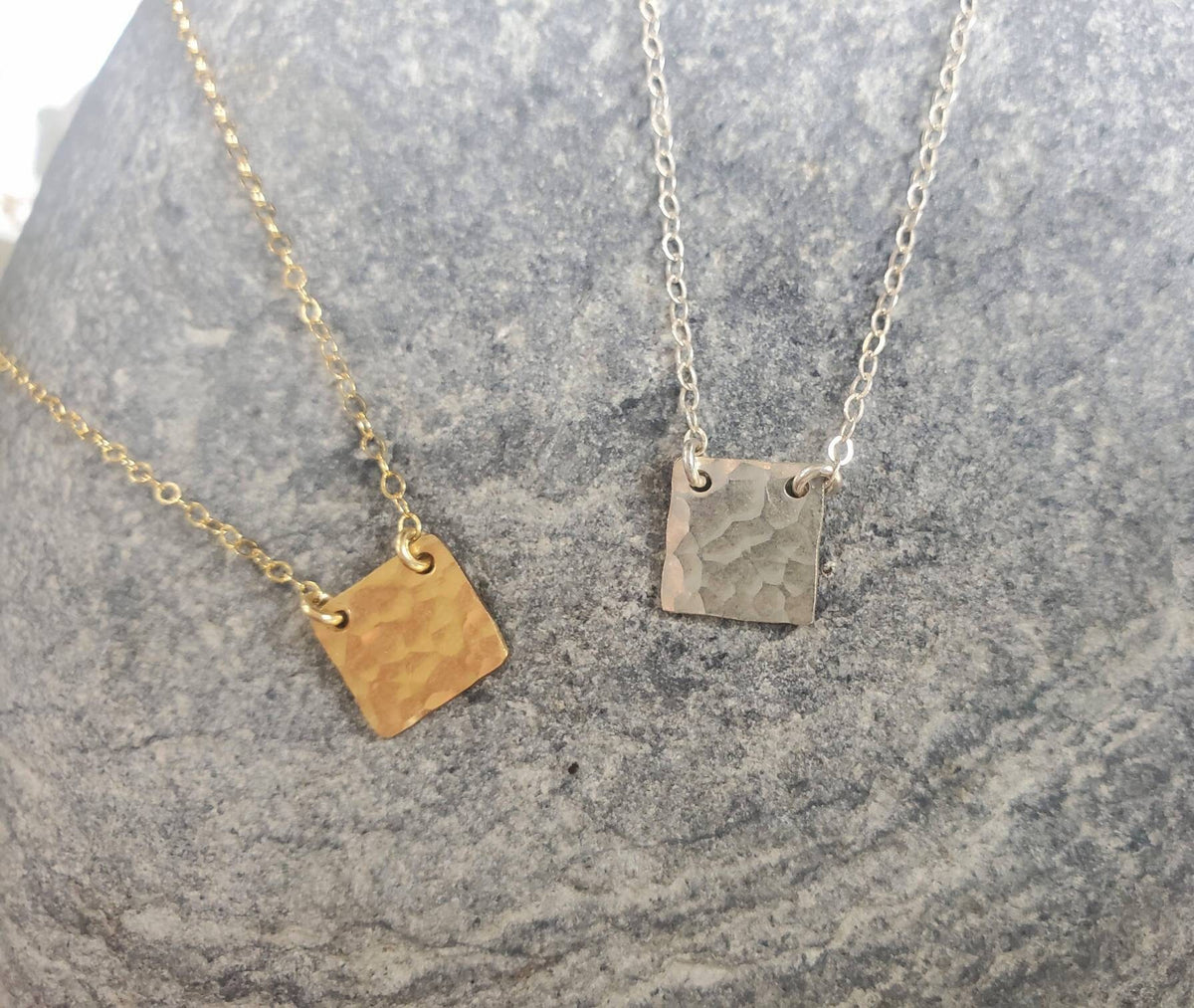 Tiny Gold Square Necklace, layering necklace, gold fill, tiny necklace, Hammered, Gold Necklace, Dainty, Delicate, Minimalist Necklace My Store