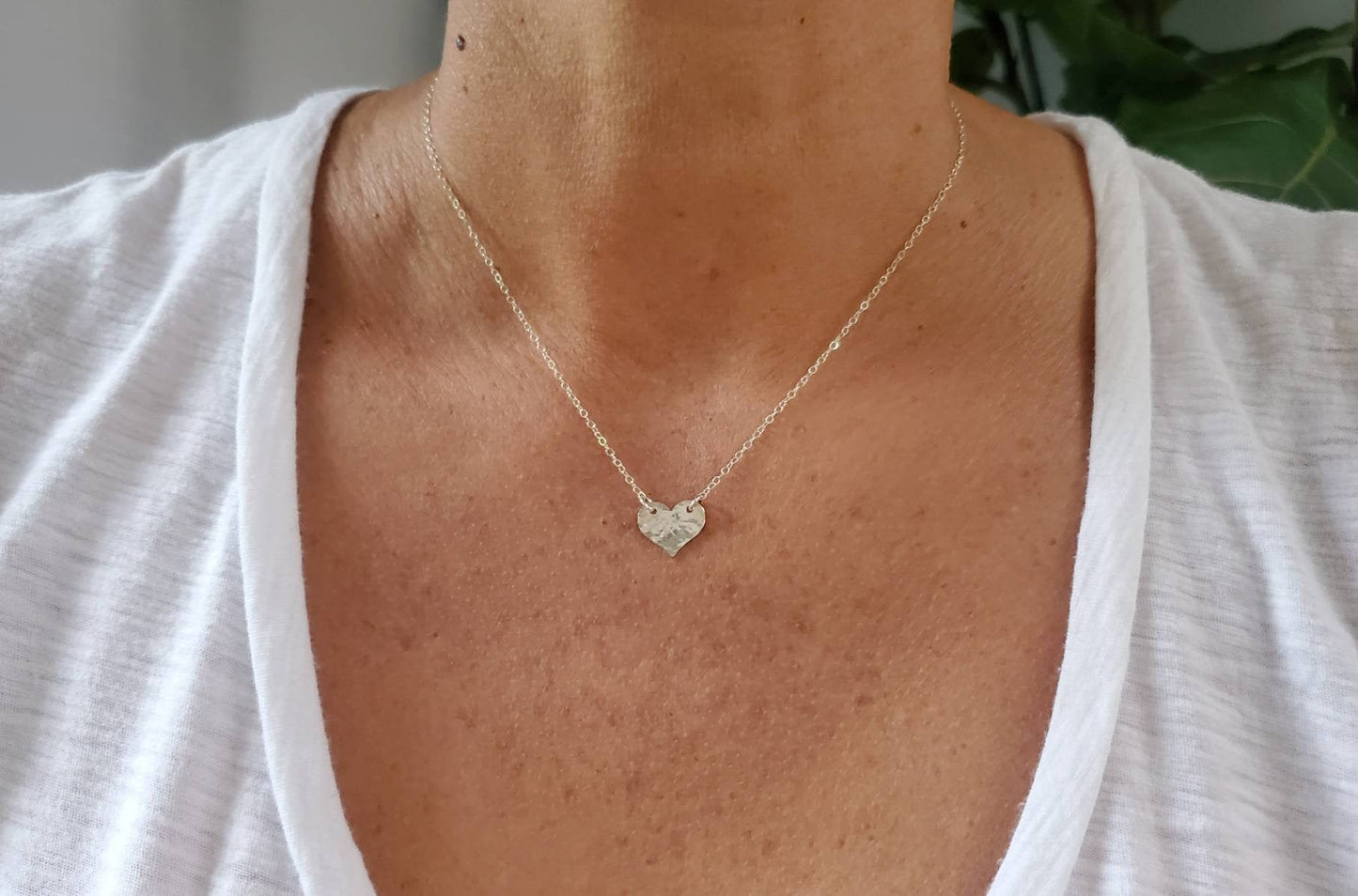 Small Hammered Heart Necklace, Sterling Silver, 14k Gold Filled