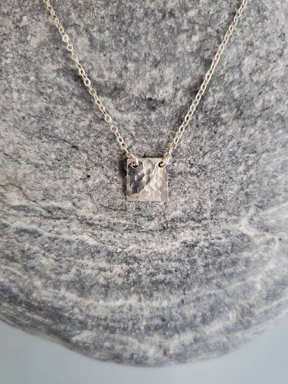 Tiny Silver Square Necklace, Hammered, Sterling Silver, tiny necklace, Square, necklace, Dainty, Tiny Silver Necklace, Minimalist Necklace My Store