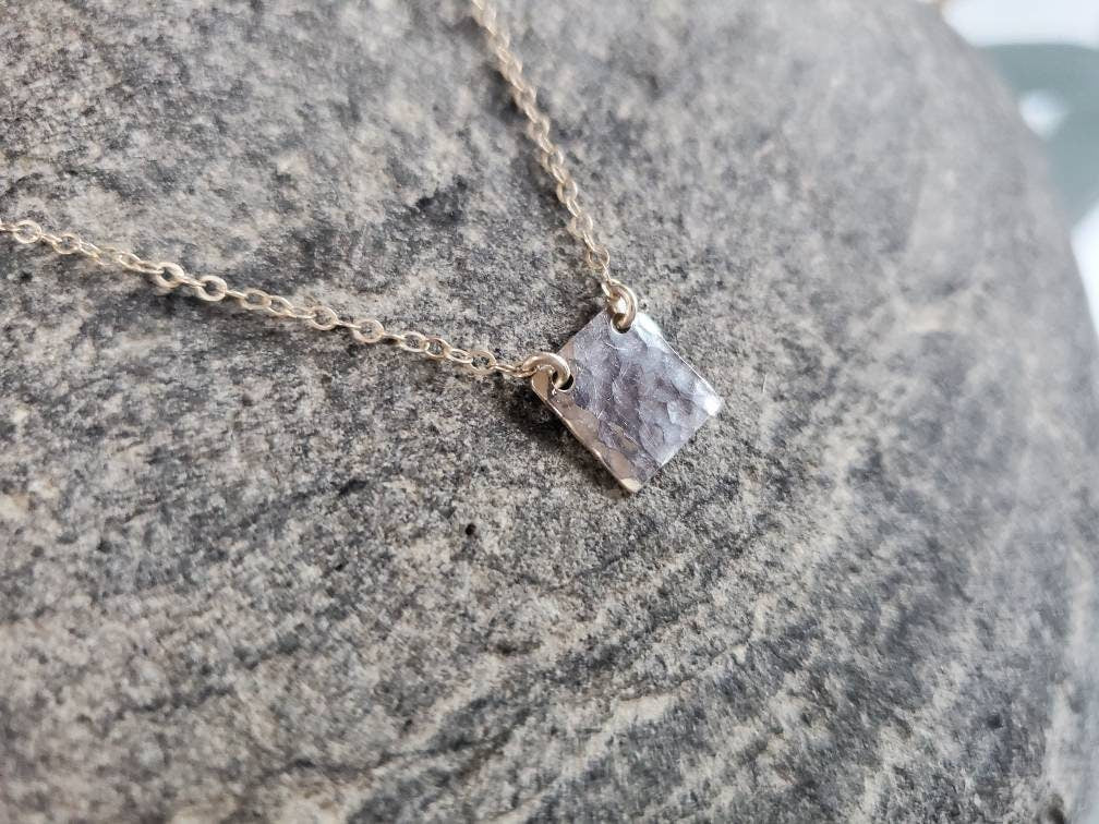 Tiny Silver Square Necklace, Hammered, Sterling Silver, tiny necklace, Square, necklace, Dainty, Tiny Silver Necklace, Minimalist Necklace My Store