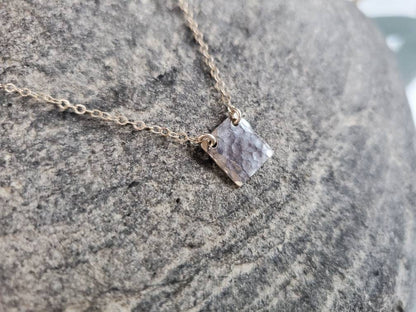 Tiny Silver Square Necklace, Hammered, Sterling Silver, tiny necklace, Square, necklace, Dainty, Tiny Silver Necklace, Minimalist Necklace My Store