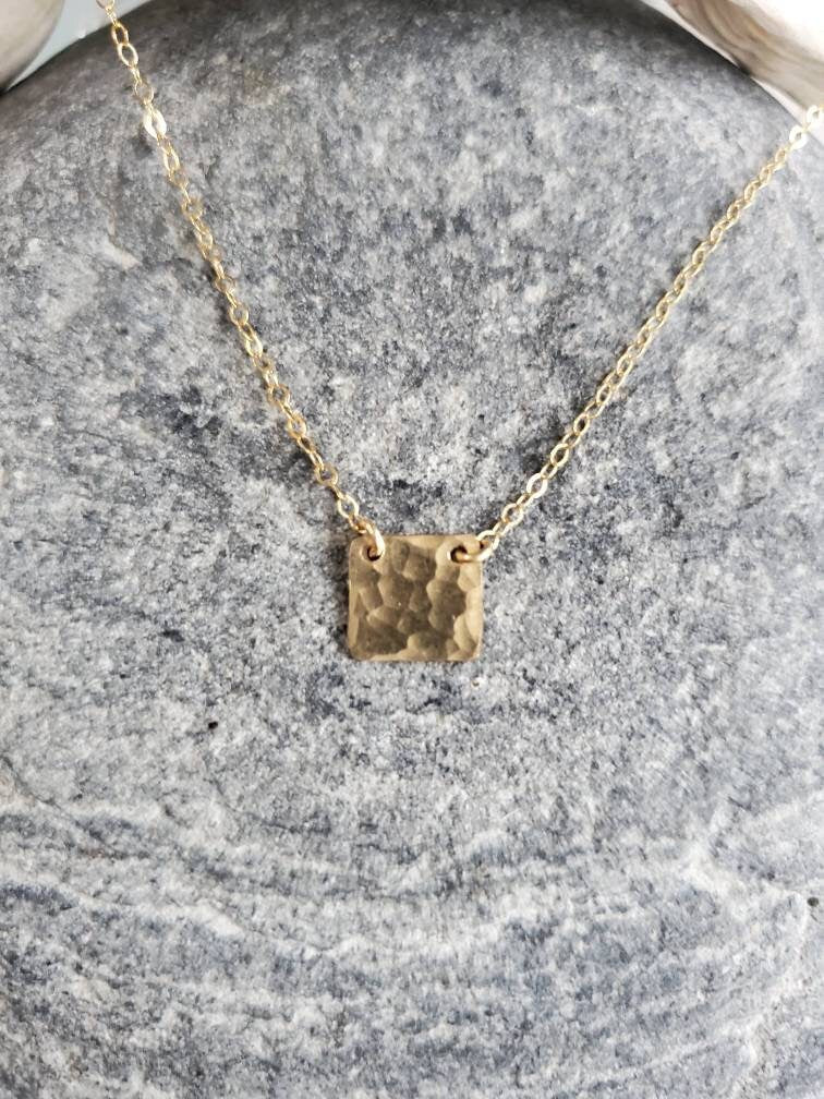 Tiny Gold Square Necklace, layering necklace, gold fill, tiny necklace, Hammered, Gold Necklace, Dainty, Delicate, Minimalist Necklace My Store