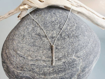 Tiny Sterling Silver Vertical Hammered Bar Necklace