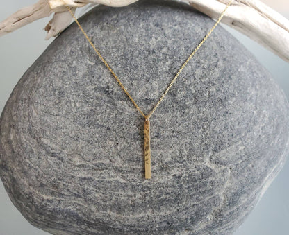 Tiny 14k Gold Fill Vertical Hammered Bar Necklace