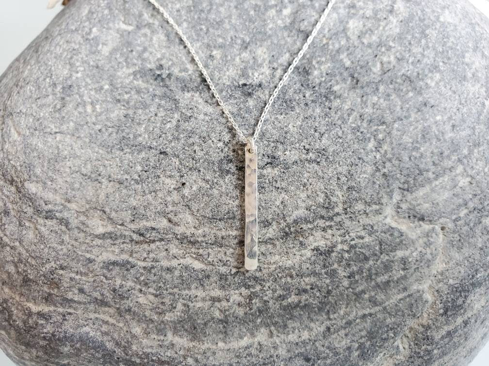Tiny 14k Gold Fill Vertical Hammered Bar Necklace