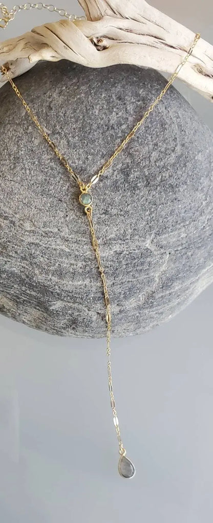 Long Labradorite Y Necklace, Gemstone, Long, Layering, Necklace, Gold, Silver, Labradorite, Lariat, Y Necklace My Store