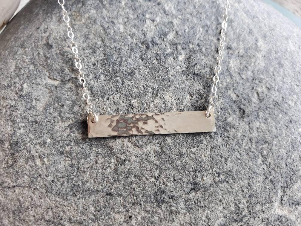 Silver Bar Necklace, Wide Bar, Hammered, Sterling Silver, Necklace, Simple, Layering Necklace, Silver Necklace, Bar Necklace, Minimalist My Store