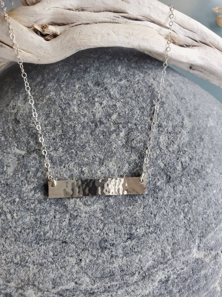 Silver Bar Necklace, Wide Bar, Hammered, Sterling Silver, Necklace, Simple, Layering Necklace, Silver Necklace, Bar Necklace, Minimalist My Store