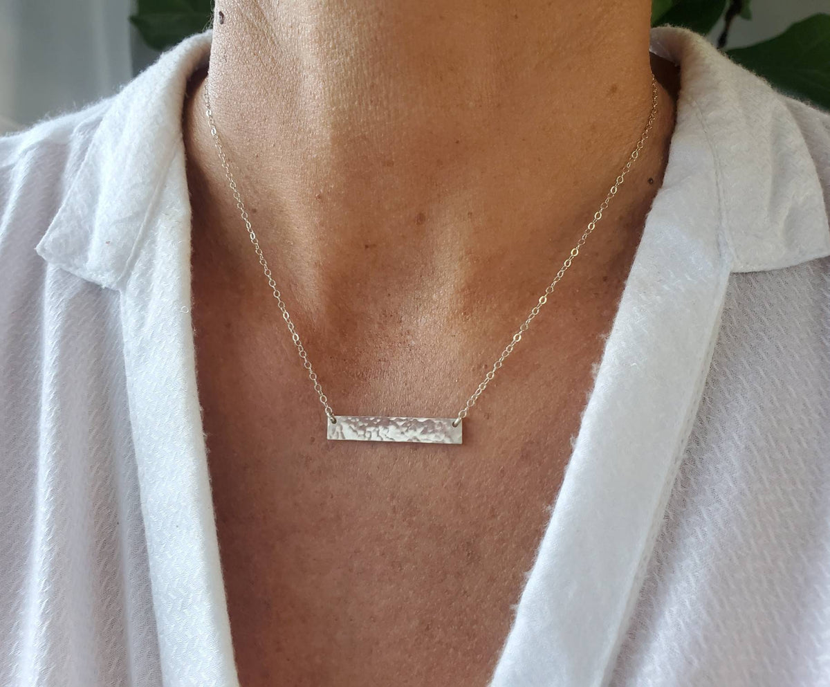 Silver Bar Necklace, Wide Bar, Hammered, Sterling Silver, Necklace, Simple, Layering Necklace, Silver Necklace, Bar Necklace, Minimalist My Store