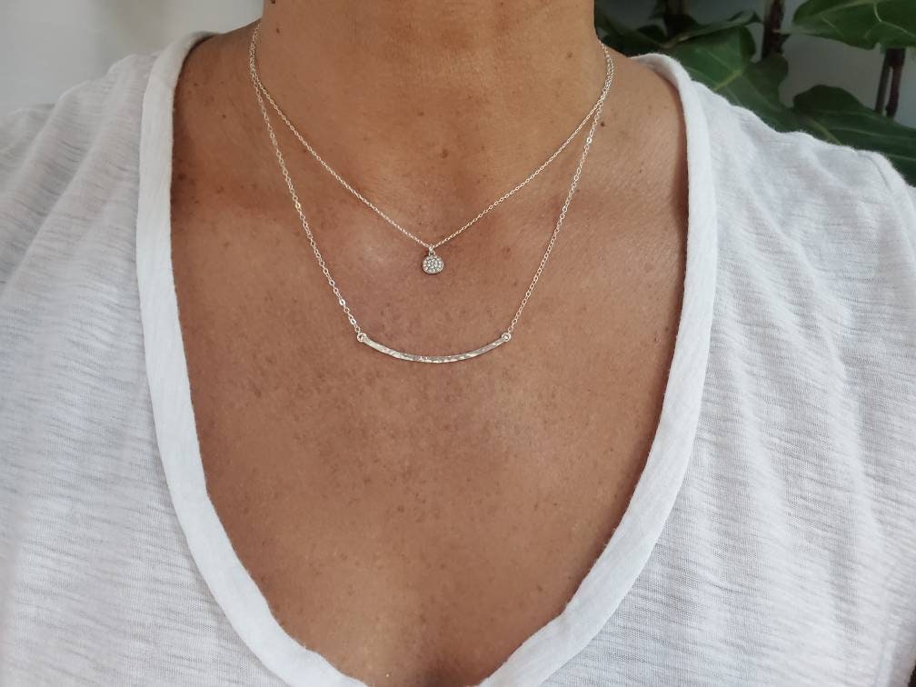 Tiny Sterling Silver Pave Charm Necklace, Tiny Silver Necklace, Pave Necklace, Dainty Necklace, Tiny Necklace, Bridal, Wedding, Valentine My Store