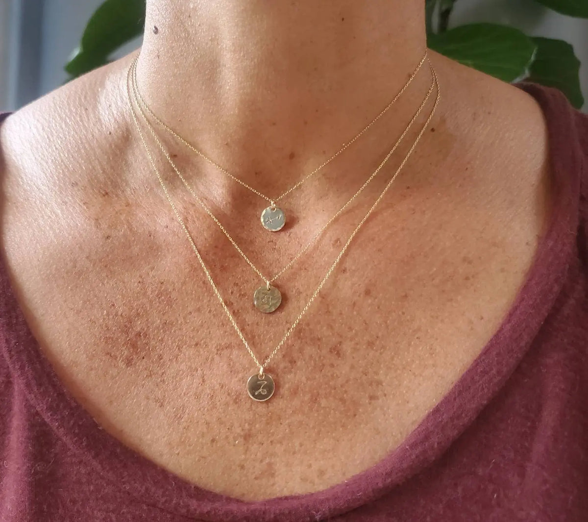 Tiny Hammered Zodiac Necklace, Gold Fill, Birthday Gift, Gold Necklace, Gold Zodiac Necklace, Star Sign, Birthday Necklace, Gift, Hammered My Store