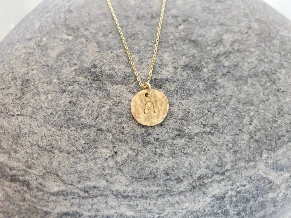 Tiny Hammered Zodiac Necklace, Gold Fill, Birthday Gift, Gold Necklace, Gold Zodiac Necklace, Star Sign, Birthday Necklace, Gift, Hammered My Store