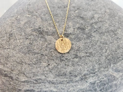 Tiny Hammered Zodiac Necklace, Gold Fill, Birthday Gift, Gold Necklace, Gold Zodiac Necklace, Star Sign, Birthday Necklace, Gift, Hammered My Store