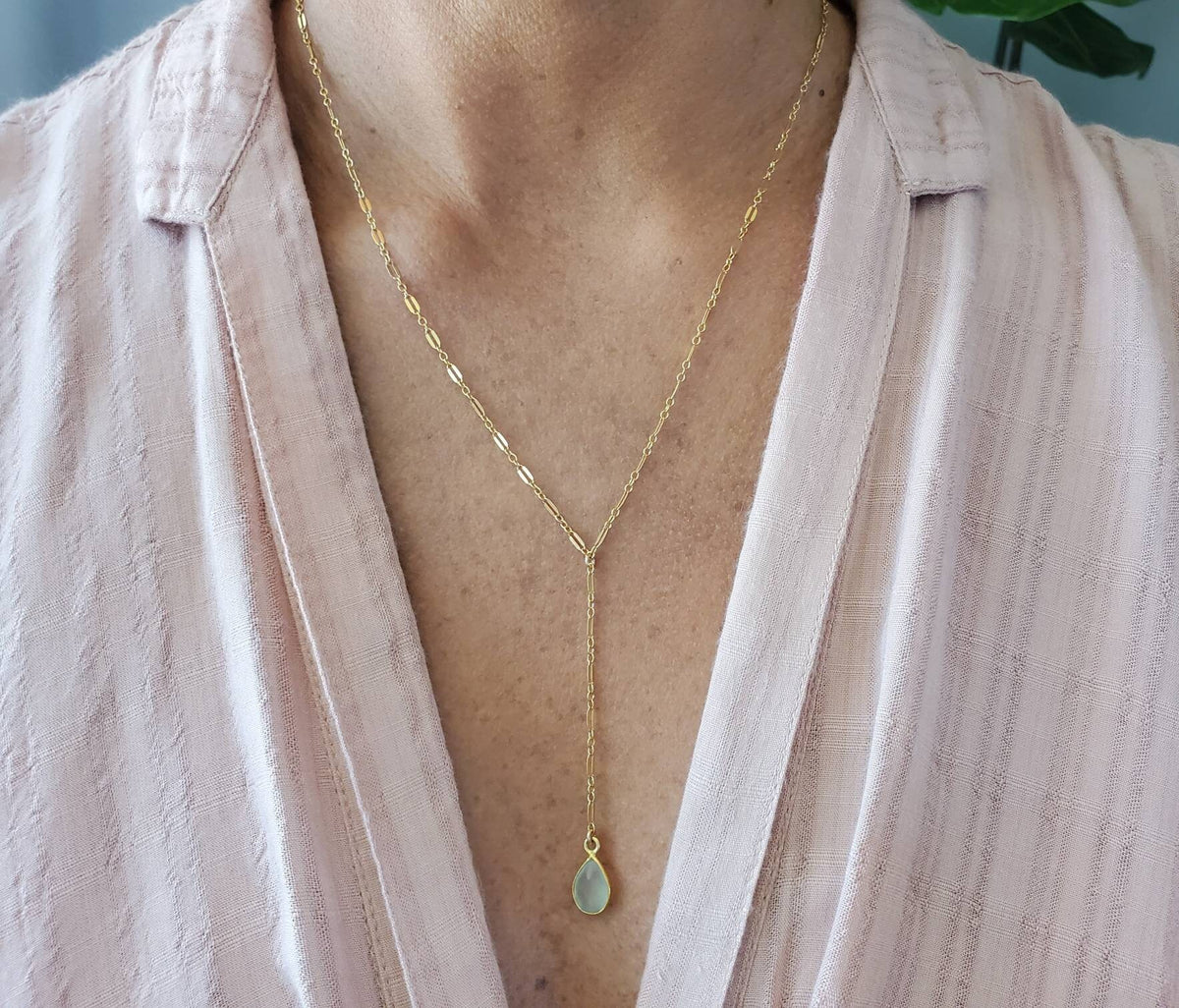 Sparkly Y Necklace with Gemstone, Sterling Silver, 14k Gold Fill, Bezel, Drop Necklace, Layering Necklace, Delicate, Dainty, Minimalist My Store