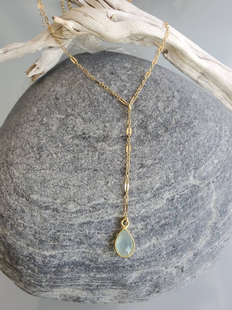 Sparkly Y Necklace with Gemstone, Sterling Silver, 14k Gold Fill, Bezel, Drop Necklace, Layering Necklace, Delicate, Dainty, Minimalist My Store
