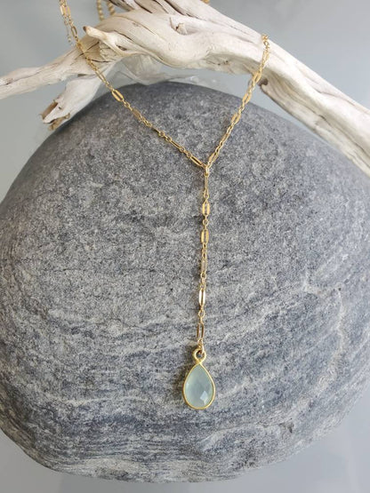 Sparkly Y Necklace with Gemstone, Sterling Silver, 14k Gold Fill, Bezel, Drop Necklace, Layering Necklace, Delicate, Dainty, Minimalist My Store