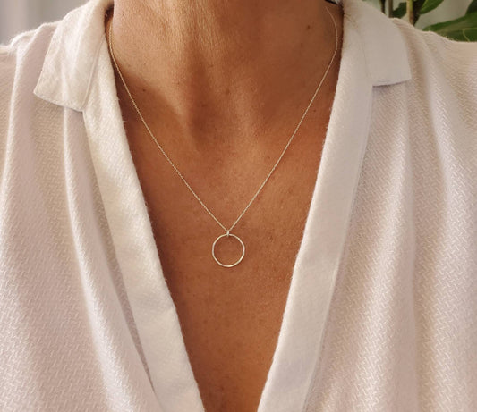 Small Circle Pendant Necklace, Sterling Silver, 14K Gold Fill